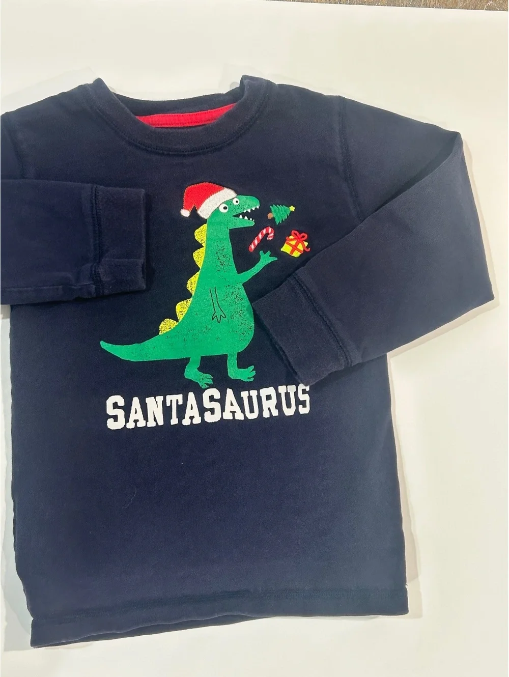 Gymboree 4T Kids Navy Blue Cotton ChristmasL/S with Santasaurus Dinosaur